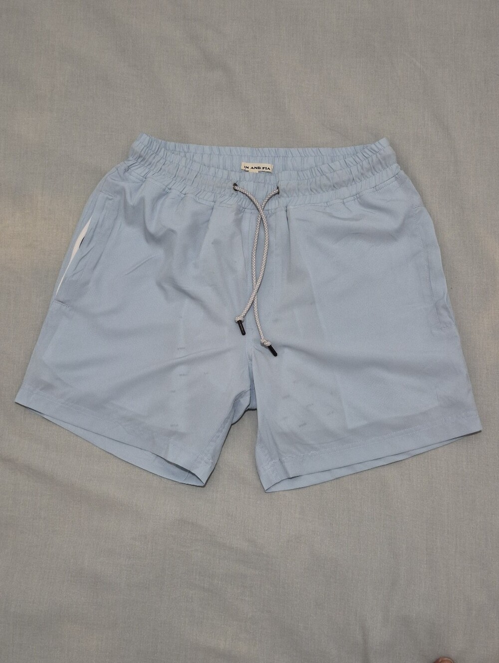 Light Blue Men's Fyn & Fia Elastic Drawstring Athletic Swim Trunks